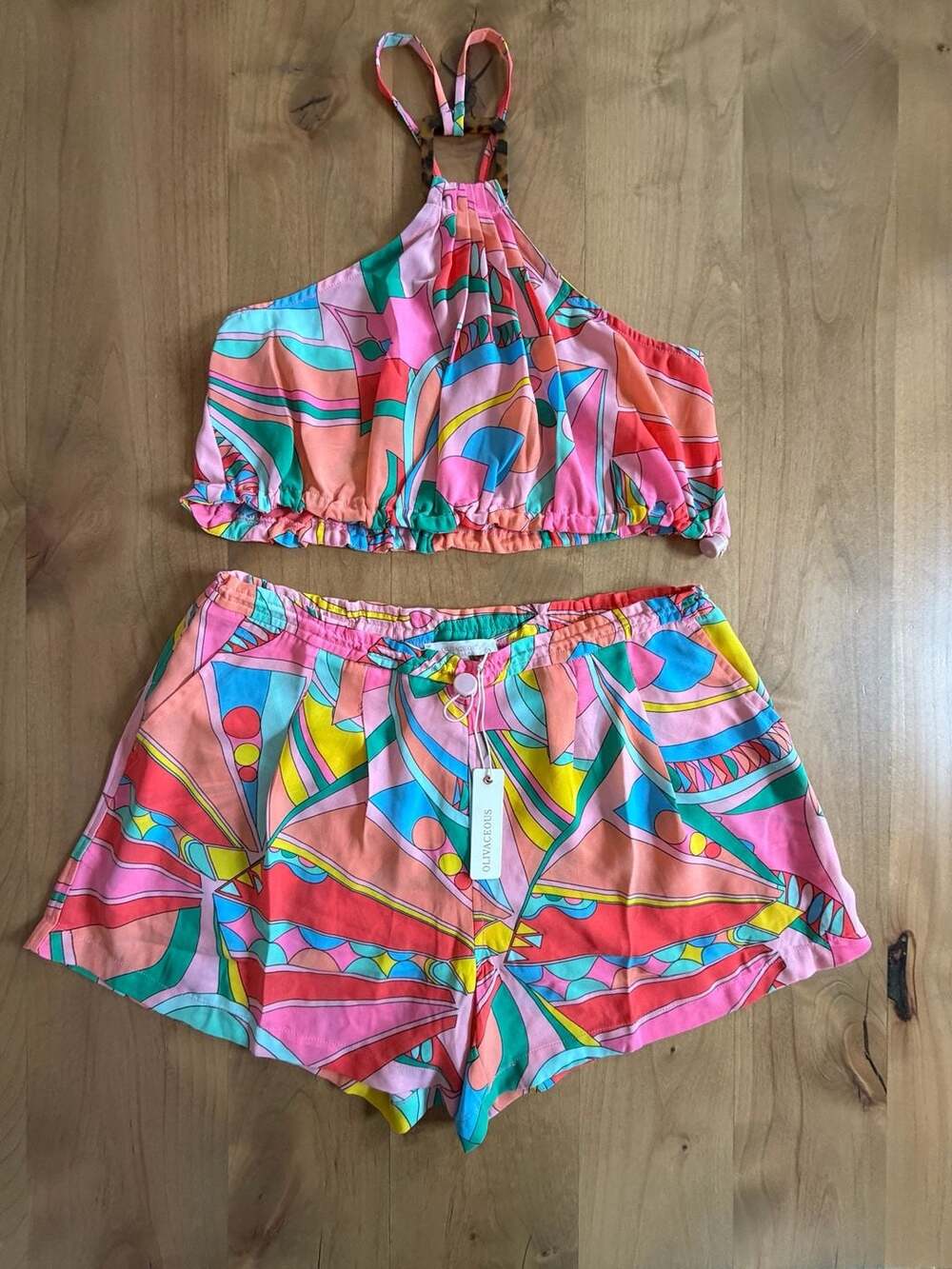 Olivaceous Halter Crop Top And Shorts Set Multicolored Size M Nwt